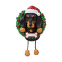 Personalized Dachshund  ornament with Santa hat, Christmas wreath, and blank bone-shaped name plaque