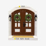 Farmhouse door ornament personalizing example with “Our New Home” on the front step and year above the doors
