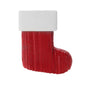 Farmhouse stocking ornament with a red cable knit texture and a white cuff for personalization.