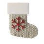 Farmhouse stocking ornament with a cream cable knit texture, red snowflake detail, and a white cuff for personalization.