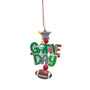Personalized football Game Day ornament with a name on the star and a year on the red bead above the lettering.