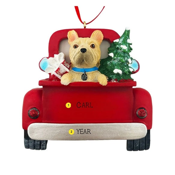 Personalized French Bulldog in Back of Truck Ornament