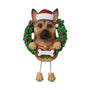Personalized German Shepherd ornament with Santa hat, Christmas wreath, and blank bone-shaped name plaque