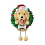 Personalized Golden Doodle ornament example with name on Santa hat and year on bone-shaped plaque