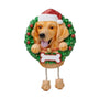 Personalized Golden Retirever ornament with Santa hat, Christmas wreath, and blank bone-shaped name plaque