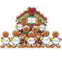Gingerbread family OF 7 in a house with personalized names on a white background