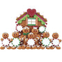 Gingerbread house with gingerbread family on a white background
