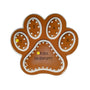 Personalized gingerbread paw print ornament with a pet name on the center paw pad and space for a year across the toes.