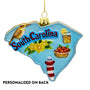 Front view of Personalized Glass South Carolina Ornament showing local icons on the front with personalized on back text.