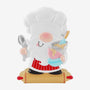 Gnome baking ornament with a white chef hat, red apron, mixing bowls, spoon, and rolling pin base.