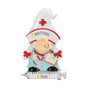 Personalized gnome nurse ornament with a name on the nurse hat and space for a year on the syringe.
