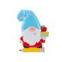 Gnome teacher ornament with a blue ABC hat, books, apple, and a yellow pencil base.