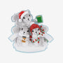 Grey squirrel family of 3 ornament with three squirrels in winter accessories, including a red Santa hat and Christmas lights.