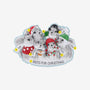 Personalized grey squirrel family of 6 ornament with names on the squirrels, “Nuts for Christmas” on the snowy base, and year.