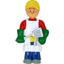 Colorful ornament of a person holding a spatula grilling on a white background