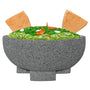 Decorative ornament shaped like a bowl of guacamole with tortilla chips on a white background