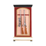 Personalized gun case ornament with two rifles displayed inside a red and gold cabinet.