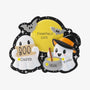 Personalized Mockup:
Personalized Halloween ghost ornament with two smiling ghosts, a BOO sign, witch hat, cauldron, custom names, a short phrase, and year.