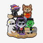 Personalized Mockup:
Personalized Halloween monster family of 5 ornament with a black cat, werewolf, mummy, vampire, and Frankenstein, custom names, “The Boo Crew,” and year.