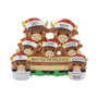 Personalized Highland cow family ornament with names on the Santa hats, a holiday phrase on the fence, and year on one bucket.