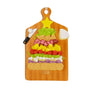 Holiday charcuterie board ornament with a snack tree made of crackers, cheese, meats, fruit, and a star topper.