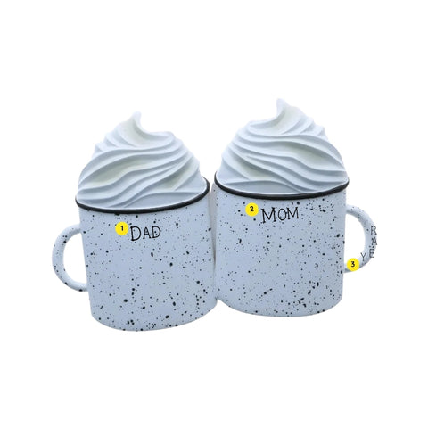 Hot cocoa mugs family of 2 ornament personalizing example with two names and year