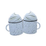 Personalized hot cocoa mugs family of 2 ornament with two speckled mugs and whipped cream tops