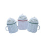 Personalized hot cocoa mugs family of 3 ornament with three speckled mugs and whipped cream tops