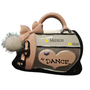 Personalized I Love Dance handbag Christmas ornament showing personalization placement for a dancer’s name and year.