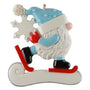 Decorative ornament of a gnome on skates with a blue hat and red skates on a white background
