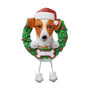 Personalized Jack Russel ornament with Santa hat, Christmas wreath, and blank bone-shaped name plaque