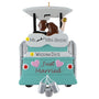 Decorative ornament of a golf cart with 'Just Married' text and hearts, on a white background. Can be personalized
