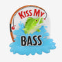 Fishing ornament with a green bass jumping from blue water, a fishing rod, and “Kiss My Bass” printed across the front.