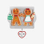 Made With Love couple ornament featuring two gingerbread cookies on a silver baking tray with a green oven mitt and rolling pin.