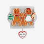 Made With Love family of 3 ornament featuring three gingerbread cookies on a silver baking tray with an oven mitt, rolling pin, and dangling heart charm.