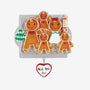 Made With Love family of 5 ornament featuring five gingerbread cookies on a silver baking tray with an oven mitt, rolling pin, and dangling heart charm.