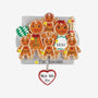 Personalized Made With Love family of 6 ornament with gingerbread cookie family, names, year, family name, baking tray, oven mitt, rolling pin, and dangling heart charm.
