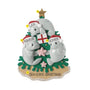 Personalized manatee family ornament for three with example names on Santa hats, a short holiday phrase across the sand, and a year.