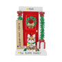 Personalized Meowy Christmas door with cat ornament with the cat’s name on the collar, a family name on the base, and the year above the door.