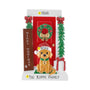 Personalized Merry Woofmas door with dog ornament with the dog’s name on the Santa hat, a family name on the base, and the year above the door.