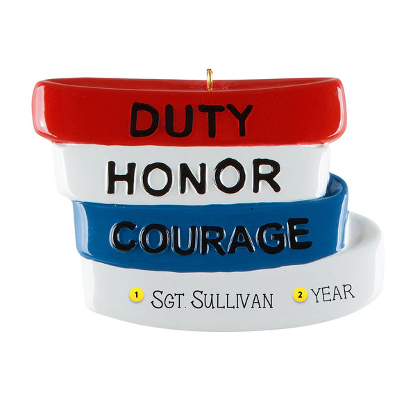 Decorative military ornament with 'Duty Honor Courage' text on a white background