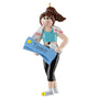 Decorative ornament of a woman holding a yoga mat and water bottle on a white background.