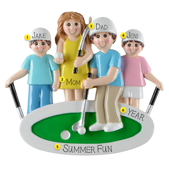 Personalized Mini Golf Family of 4 Ornament