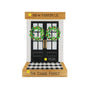 Personalized modern black front door ornament with an address on the top wood trim, family name on the bottom trim, and year added near the doors.