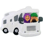 Ornament of a RV with two people inside on a white background