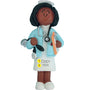 Ornament of a nurse with stethoscope and clipboard on a white background personalized with name and year.