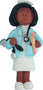 Ornament of a nurse holding a stethoscope and clipboard on a white background