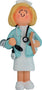 Ornament of a nurse with a stethoscope and clipboard on a white background