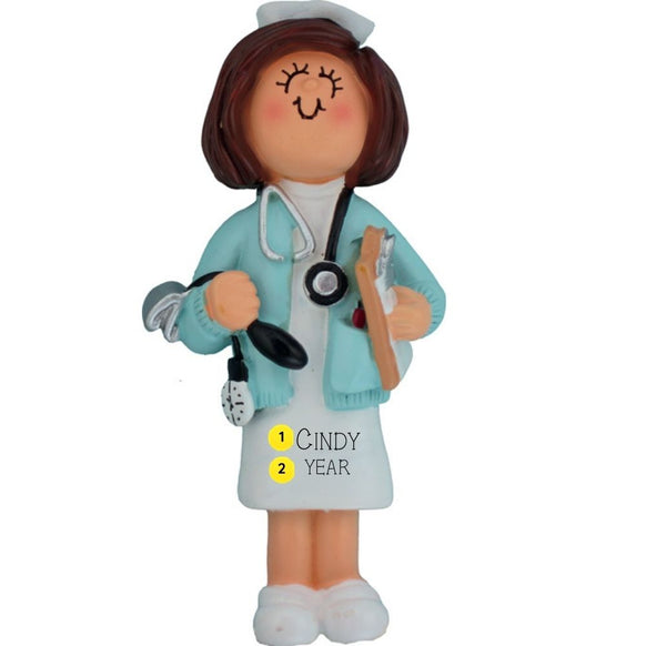 Persoanlized Nurse ornament with stethoscope on a white background