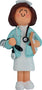Nurse ornament with stethoscope and clipboard on a white background